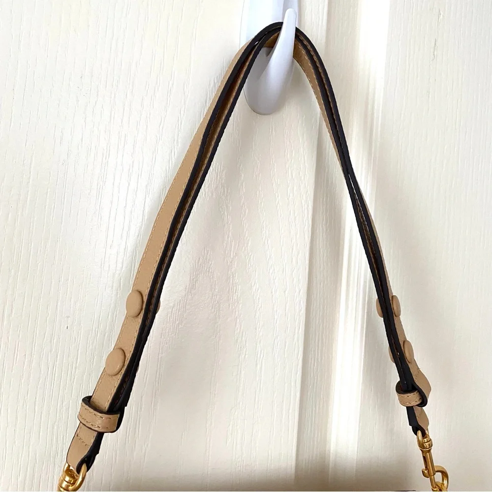 $400 NWT Tory Burch Perry Brown Tan Pebble Leather Gold Chain Strap Shoulder Bag